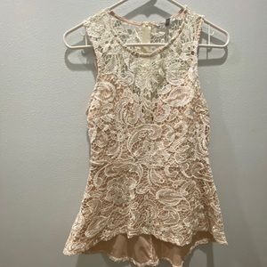 Neutral Toned Floral Lace Top